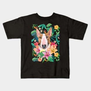 Tropical White and Tan Bull Terrier Kids T-Shirt